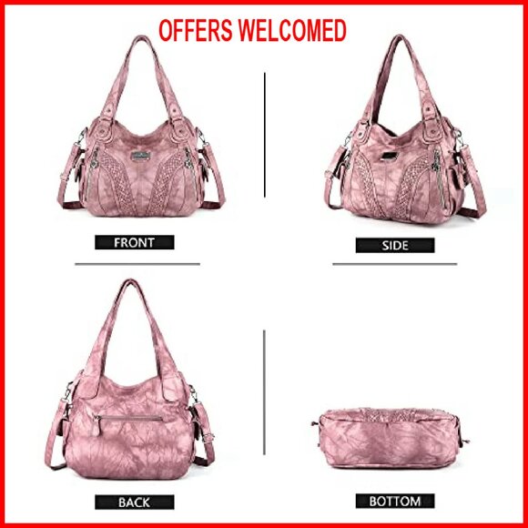 Soft Washed PU Leather Tote Bag with Adjustable Strap, Multiple Pockets - Picture 4 of 8